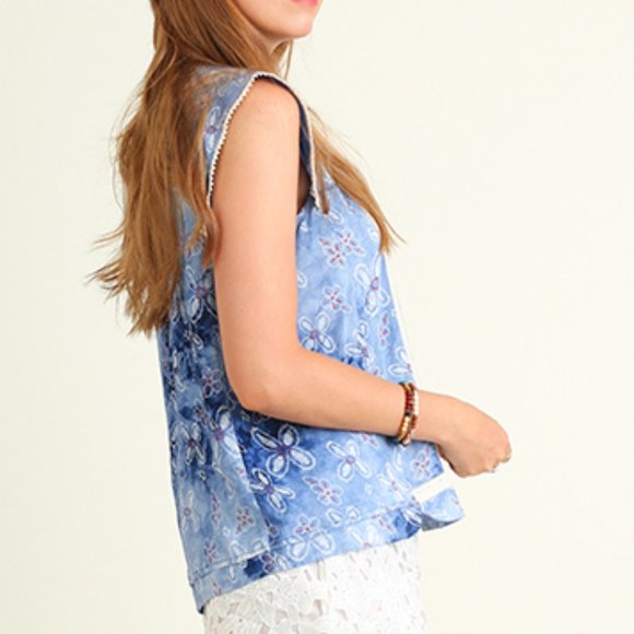 UMGEE  Ladies Tie Dye Keyhole Top with Lace Trim and Floral Print  Brand New - Picture 5 of 7
